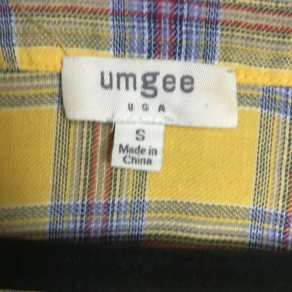 Umgee yellow plaid flannel long sleeve top hi low front knot oversize small H8 - Picture 2 of 5